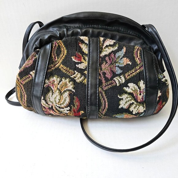 Swafford Originals Purse Black Tapestry Vegan Leather Shoulder Bag USA Made Boho - Picture 3 of 9